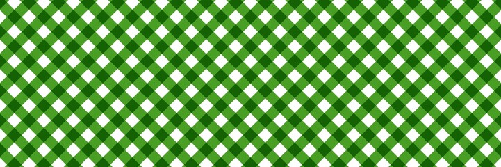 Seamless green and white diagonal gingham pattern. This classic checkered tablecloth texture features a vibrant plaid design, perfect for picnic themes, kitchen decor, and rustic backgrounds.