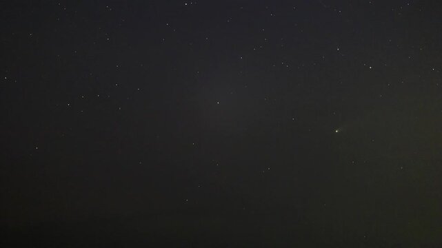 4K Timelapse of Comet Lemmon (C/2025 A6) moving across the starry night sky. Astrophotography footage of Comet Lemmon passing through the star field. Rare astronomical event captured.