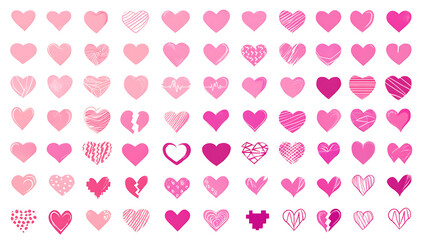 A variety of pink hearts in different styles and shades perfect for romantic designs valentines day cards and wedding invitations transparent background