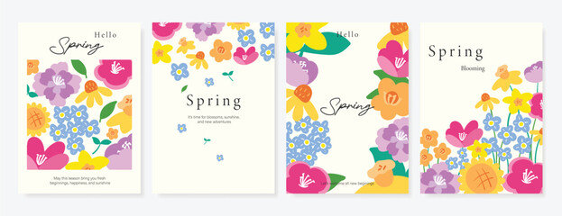 Obraz premium Spring Floral invitation card background vector. Minimal hand drawn botanical flowers template background. Design illustration for wedding, vip cover, poster, rsvp modern card, birthday party.