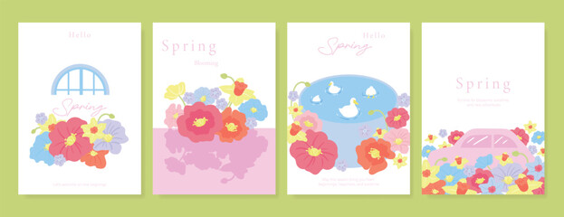 Obraz premium Spring Floral invitation card background vector. Minimal hand drawn botanical flowers template background. Design illustration for wedding, vip cover, poster, rsvp modern card, birthday party.