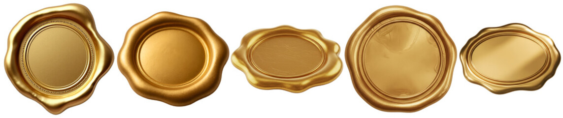 a collection of elegant golden wax seals, isolated on a clean background, ideal for certificates,...