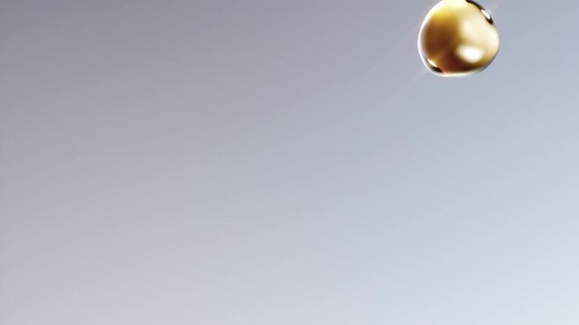 Golden essence drop 3d animation a dynamic 3d video asset for promoting beautify cosmetic skincare and hair care solutions, highlighting purity