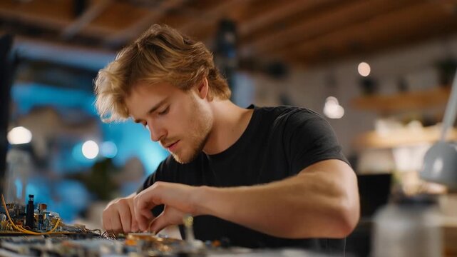 A home appliance technician testing the tiny brushless motor inside a vacuum cleaner, airflow sensors and RPM counters displaying live performance &mdash; consumer electronics repair, small motor