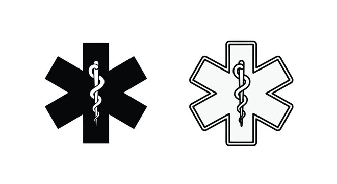 Star of life medical symbols Black and white variations displayed