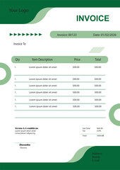 Invoice Template: A sleek and modern invoice design, rendered in shades of green, ready to streamline financial transactions and enhance professional communication.A clean green website design templat