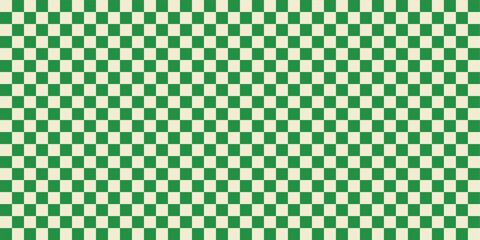 Green Checker Seamless Pattern. Green and white checkerboard pattern with vibrant geometric shapes. Retro hand-drawn design featuring abstract geometry bg. Trendy vintage grid background.