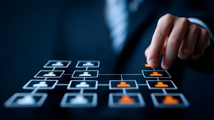 Boardroom and Beyond: Real in Real Power, Executive Content, Thought Leadership, Strategic Hand Hovering Over Company Restructure Plan for Business Optimization