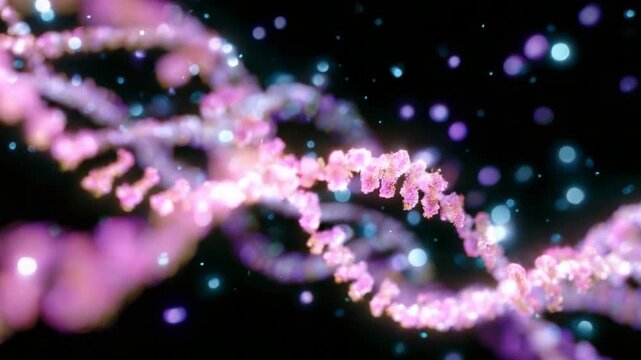 A Mesmerizing Journey Through the Intricate Structure of DNA, Capturing Stunning Details of Genetic Material in Vibrant Colors and Ethereal Glow Against a Mysterious Black Background