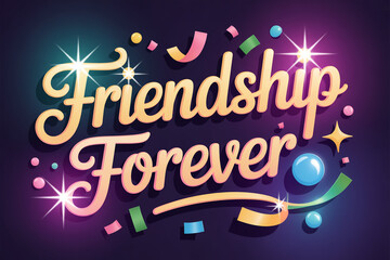 Obraz premium Vibrant Friendship Forever text with colorful confetti and sparkles