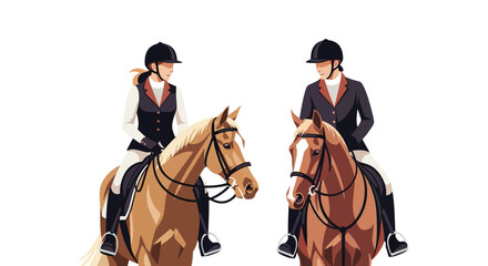 Obraz premium Equestrian duo riding horses in cartoon style