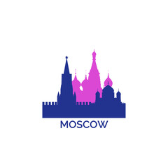 Obraz premium Moscow cityscape, skyline, panoramic vector logo, icon, clipart. Russian capital emblem contour with landmarks and buildings silhouettes