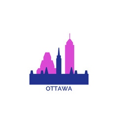 Obraz premium Ottawa cityscape, skyline, panoramic vector logo, icon, clipart. Canada city emblem contour with landmarks and buildings silhouettes