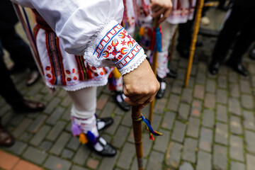 Details with the clothes and general outfit of Calusari, ancient Romanian traditional dancers