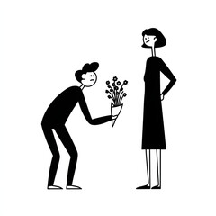Pictogram illustration of a man giving flowers to a woman for proposal