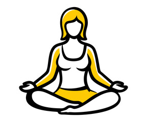 Woman in yellow yoga lotus flat illustration