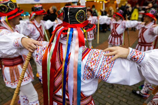 Details with the clothes and general outfit of Calusari, ancient Romanian traditional dancers