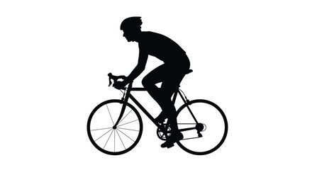 Obraz premium Silhouette of a cyclist riding a road bike against a white background