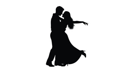 Silhouetted couple dancing intimately against a plain white background