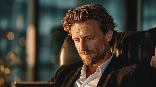  A distinguished man of business, engrossed in contemplation, makes a pivotal decision, epitomizing the essence of strategic thinking and refined judgment.
