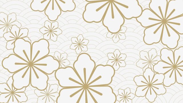 4K video animation symmetric flower pattern two ornamental decorative of Japanese wave background, repeated motif video, animated footage