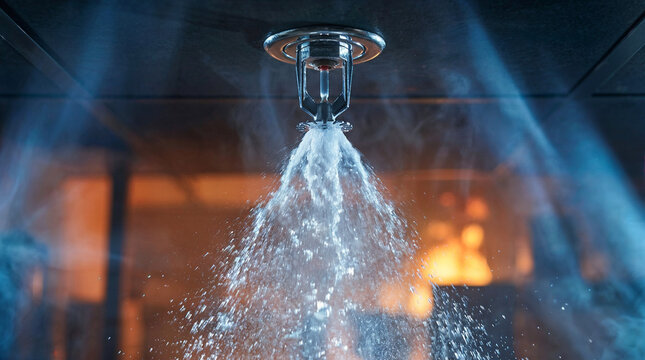 Fire sprinkler discharging water and protecting against flames  