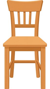 Cartoon-style wooden chair, frontal view, with back slats, and four legs on a transparent background