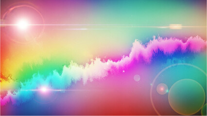 Naklejka premium Vibrant rainbow clouds illuminated by radiant sunlight in a colorful abstract scene