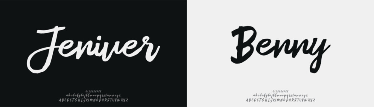 Jeniver Benny, Script elegant font alphabet logo. Typography Beauty fashion luxury classic letters serif fonts decorative wedding vintage retro logos. vector illustration
