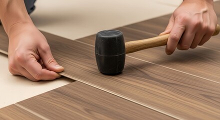 Fitting a laminated floor with a rubber hammer for a perfect finish