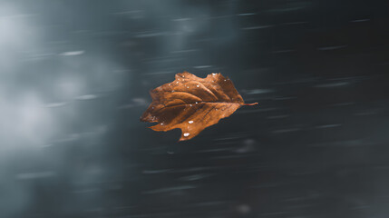 gust. A single leaf shaking violently in strong winds with motion blur and rain droplets. ESG reports, sustainability campaigns, designed for sustainability communications and ESG reporting.
