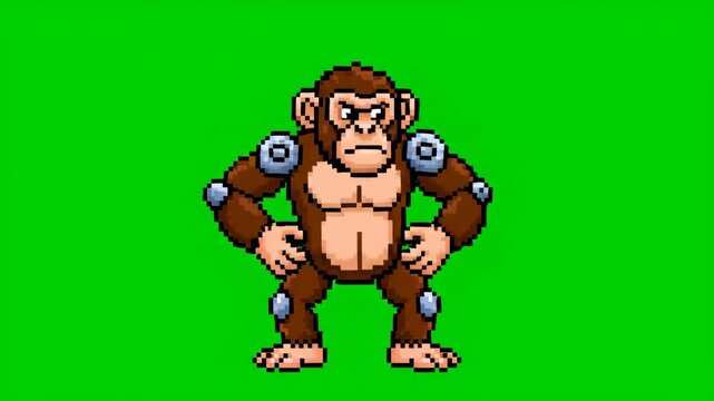 Pixel Art Chimp Robot Dance on Green Screen