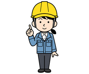 指差しするヘルメットをかぶった現場監督の女性