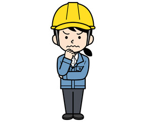 悩んでいるヘルメットをかぶった現場監督の女性