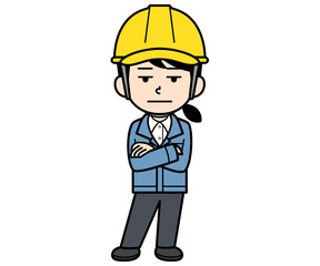 呆れているヘルメットをかぶった現場監督の女性