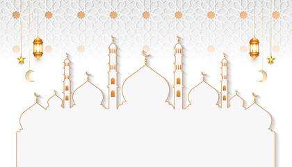 Luxury white Ramadan Kareem mosque Background. Islamic background for festivals with luxury pattern