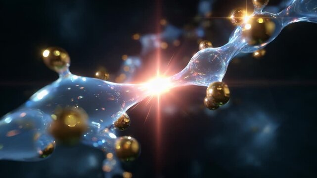 A Stunning Close-Up of Molecular Structures Exhibiting Dynamic Interactions, Highlighting Glowing Particles and Fluid Dynamics in a Captivating Scientific Visualization
