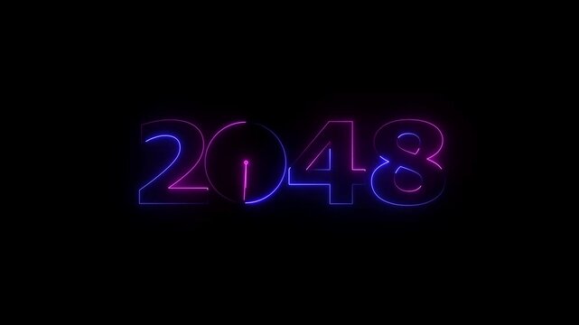 Happy New Year 2048 glowing neon text animation. New year celebration transfer animation. festival, new life, growth of business, investment, finance, innovation. 