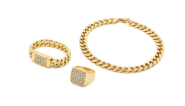 Gold jewelry set with diamond accents.