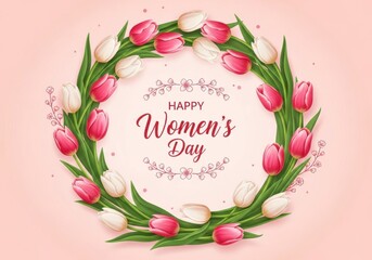 A beautiful floral wreath celebrating international women's day with pink and white flowers