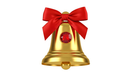 Golden Christmas Bell with Red Bow and Gemstone Decoration