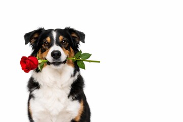 Dog hold flower