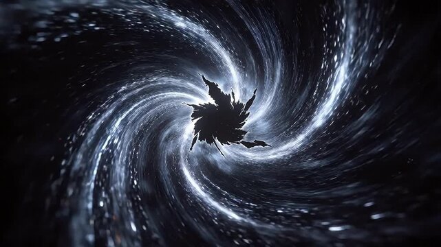 Mysterious space vortex with black silhouette and spiral nebula