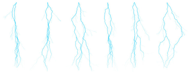Fototapeta premium Abstract Glowing Blue Lightning Bolt Textures Energy Streaks Isolated on Transparent Background