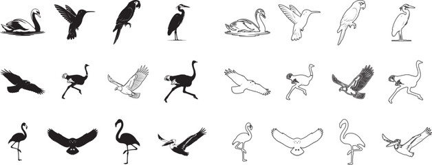 Black swan elegant silhouette standing gracefully vector illustration flat design