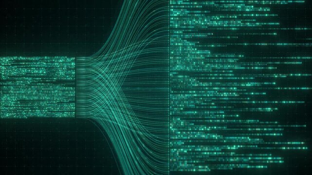 Binary Code Zeros Ones Data Flow Neural Network Visualization with Digital Nodes, Big Data AI Machine Learning Algorithm System, Digital Technology Background for Artificial Intelligence Concept