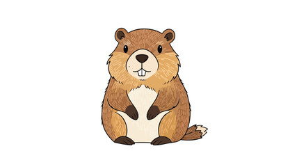 Obraz premium Illustration of a brown groundhog sitting upright on a white background with a friendly expression.