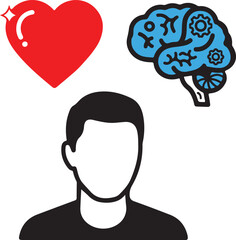Heart and Mind Decision Flat Vector for Psychology Concept, psychology blogs, emotional intelligence workshops, and corporate decision-making presentations.
