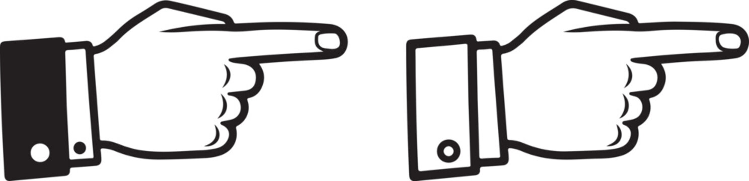 Set of pointing hand icons, solid and outline versions, isolated on transparent background, vector illustration of gestures
