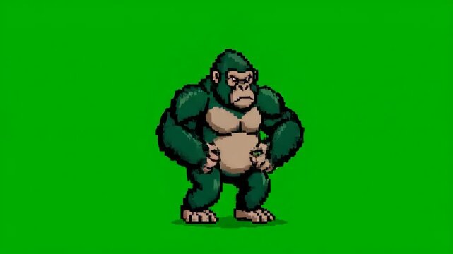 Pixel Art Gorilla Animated Dance on Green Screen